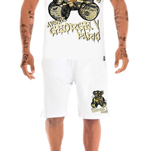 Avenue George V Paris Short Set Men's White 2 piece set Teddy Bear Rhinestone - Picture 3 of 6